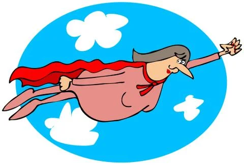 Lady hero flying in the clouds Stock Illustration