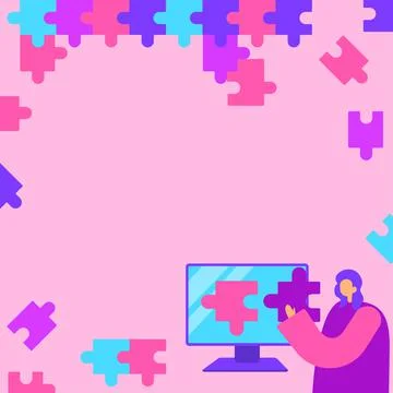 Lady Holding Puzzle Piece Representing Innovative Problem Solving Ideas. Woman Stock Illustration