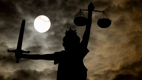 Lady Justice: Dark Night with Full Moon Stock Footage 122921311