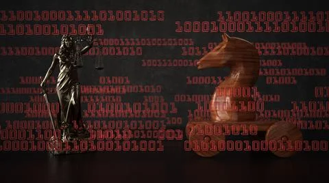 Lady Justice Statue Hacking Attack 스톡 일러스트