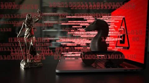 Lady Justice Statue Hacking Attack Legal consequences of a hack attack. 3d... Stock Photos