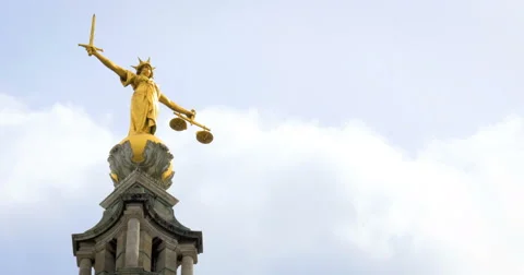 Lady Justice statue, Old Bailey (Central Criminal Court), London, UK Video stock 65839680