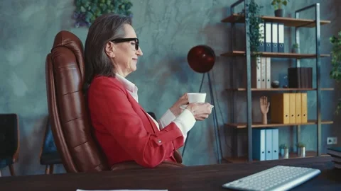 Lady lawyer sit table drink fresh espresso dream in modern workspace Stock Footage 167311302