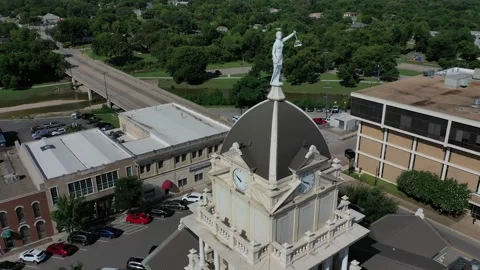 Lady Liberty Statue and clock tower on top of the courthouse, Belton, Texas, USA Stock Footage 142108157