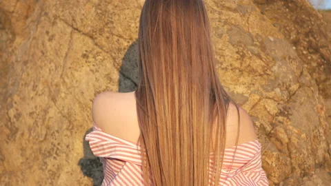 Lady with long smooth shiny straight hair. Stock Footage 88971490