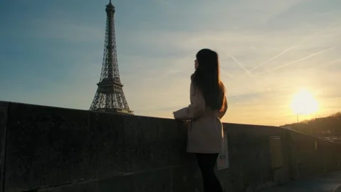 Lady looking Paris Eiffel Tower, France, tourist in Paris Stock Footage 280128749