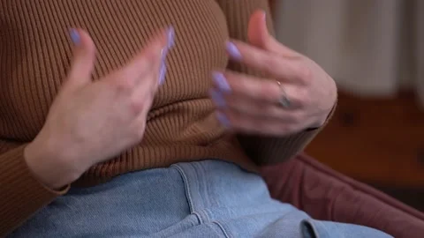 Lady makes active hand movements during communication closeup Stock Footage 192972467