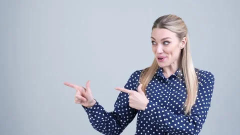 Lady marketer point empty space look promo isolated pastel color background Stock Footage 170286311