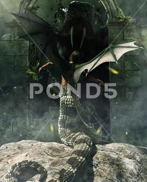 Lady medusa,3d Mixed media for book illustration or book cover Stock Illustration