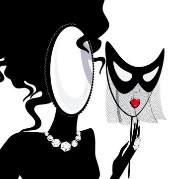 Lady-mirror with half-mask Stock Illustration