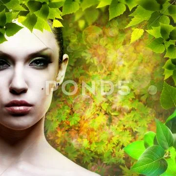 Lady nature. abstact natural backgrounds with beauty female portrait Stock Photos