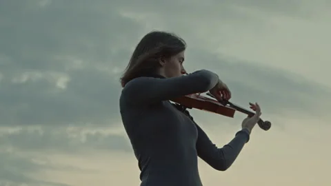Lady Is Playing Violin Outside Stock Footage 164393758