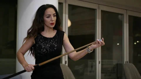 Lady Plays Pool 3 Stock Footage 157610997