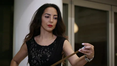 Lady Plays Pool 4 Stock Footage 157610940