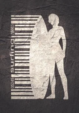 Lady posing with surfboard Stock Illustration