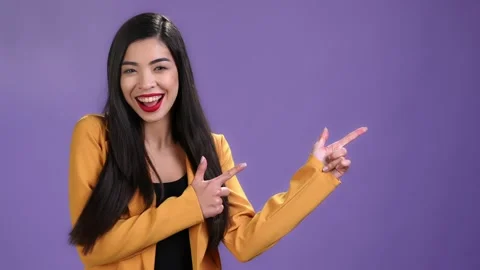 Lady promoter chic point empty space discount isolated shine color background Stock Footage 169230909