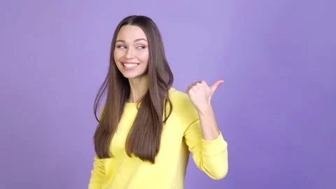 Lady promoter point empty space discount isolated shine color background Stock Footage 169996998