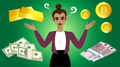 The lady is puzzled about what is going on in the world of economics and fina Stock Illustration