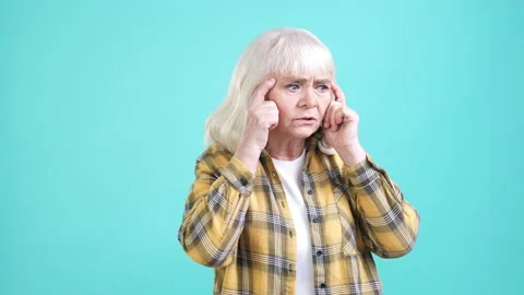 Lady puzzled thoughts decide perfect suggestion isolated cyan color background Video stock 170519031