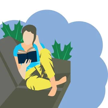 A lady reading book on sofa. Reading Book. Stock Illustration