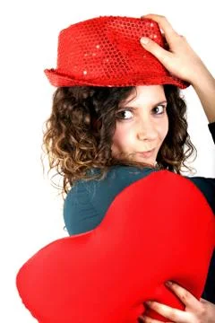 Lady with red hat Stock Photos
