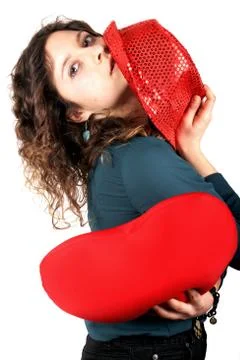 Lady with red hat Stock Photos