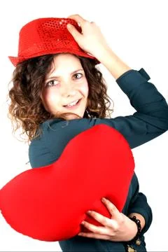 Lady with red hat Stock Photos