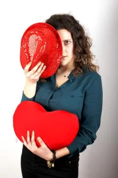 Lady with red hat Stock Photos