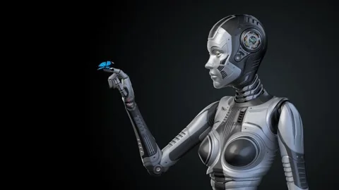Lady robot with butterfly 2 Stock Footage 251748965