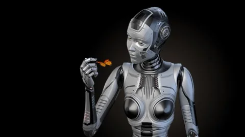 Lady robot with butterfly 3 Stock Footage 251748072