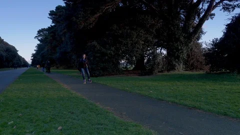 Lady With Roller Skates In The Park Stock Footage 123128069