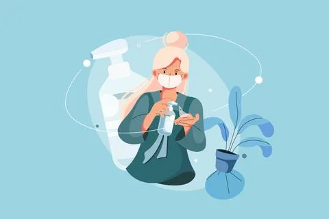 Lady Sanitizing her hands Stock Illustration