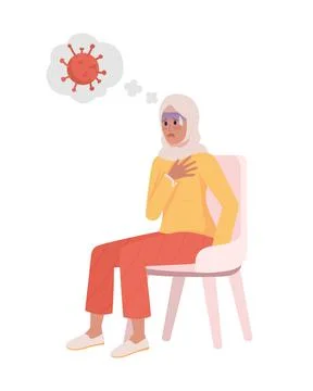 Lady scared of coronavirus semi flat color vector character Stock Illustration