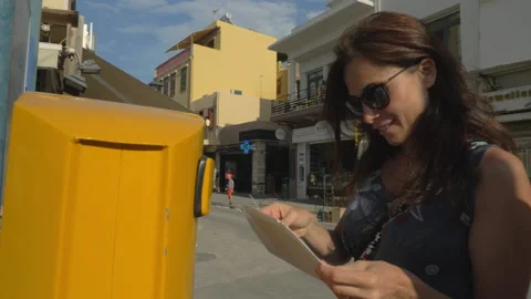 Lady Sending Post Card Sequence Shot Stock Footage 132457502