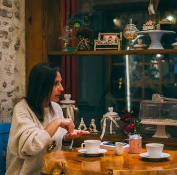 Lady from side view expressing "inside". Stock Photos