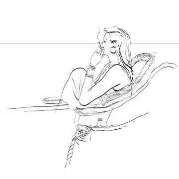 Lady smokes on the seafront Stock Illustration