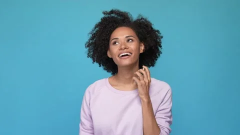 Lady spray perfume neck hands aroma quality isolated blue color background Stock-Footage 167358412