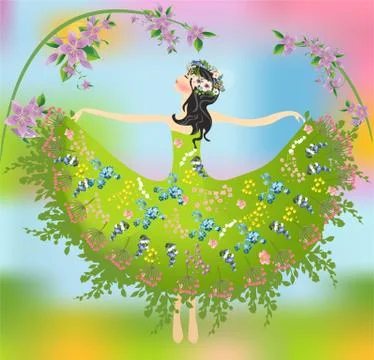 Lady spring in flowers Stock Illustration