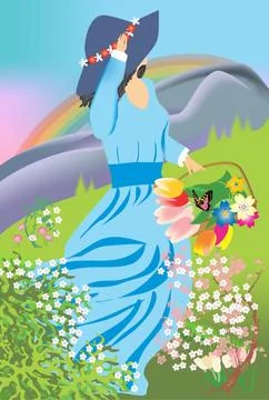 Lady spring with flowers Stock Illustration