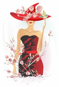 Lady spring in hat, Stock Illustration