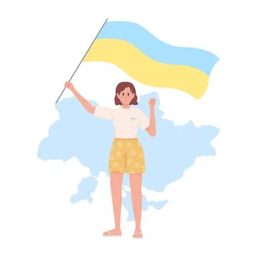 Lady stands with Ukraine 2D vector isolated illustration Illustrazione stock