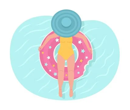 Lady swimming on pool float 2D vector isolated spot illustration Stock Illustration