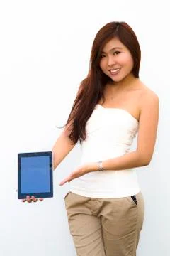 Lady with tablet Stock Photos