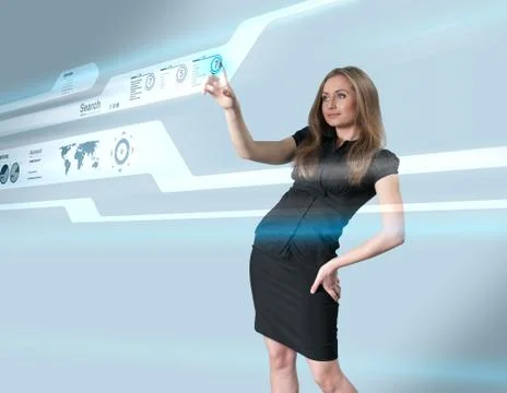 Lady touching hi-tech - interfaces collection Stock Illustration