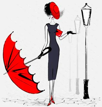 Lady with umbrella Stock Illustration