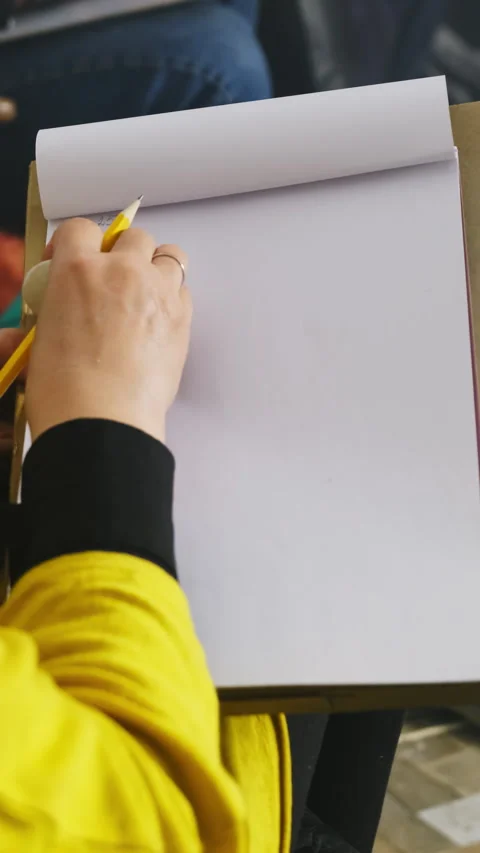 Lady uses drafting style technique working in studio Stock Footage 316147459