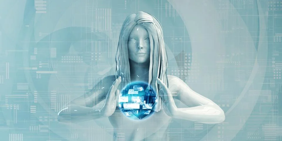 Lady Using Digital Solutions Stock Illustration