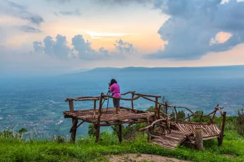 A lady on viewpoint station Stock Photos