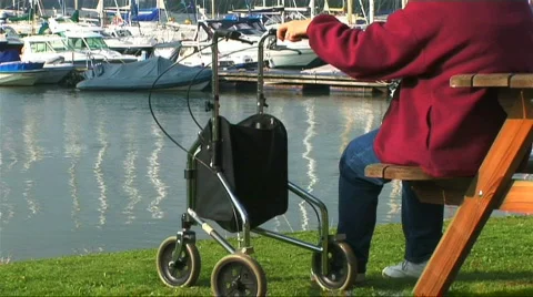 Lady with walking aid Stock Footage 263477