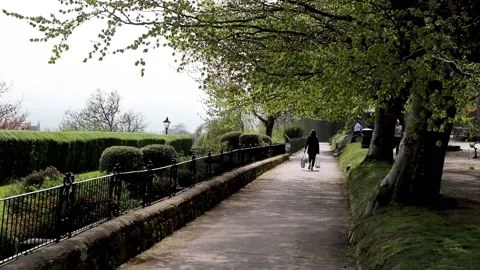 Lady walking down path Shaftesbury, Abbey walk Stock-Footage 136985219